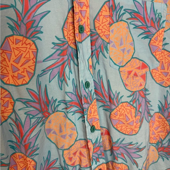Tipsy Elves Hawaiian Pineapple Print Button Down Blue Orange Medium - Picture 5 of 5